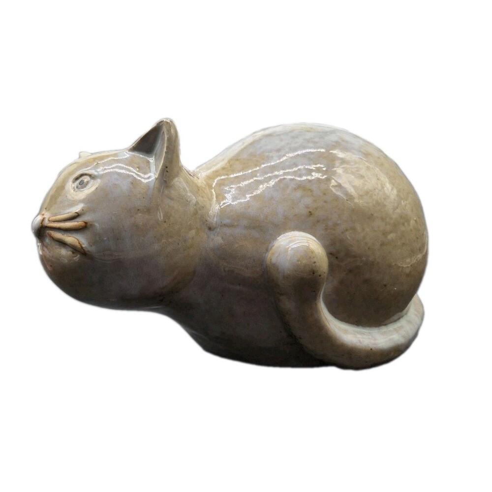 Vtg Cute Ceramic Fat Cat Loaf Chonk Glazed Pottery Kitty Figurine